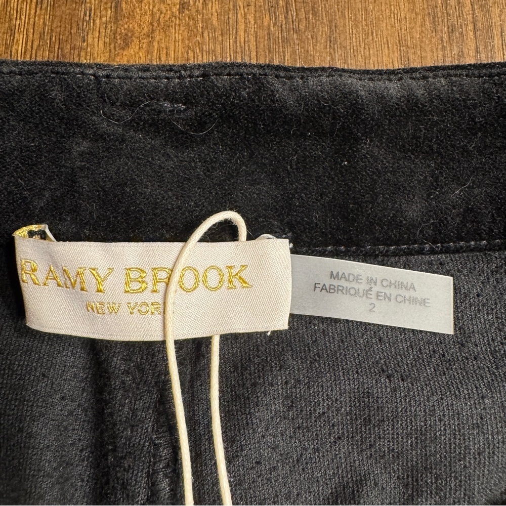Ramy Brook Miriam Black Velvet Pants Size 2 High Rise Slim Leg Luxe Stretch - Picture 14 of 16